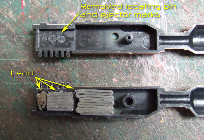 Gun parts with lead packed in one