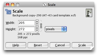 GIMP "Scale" window