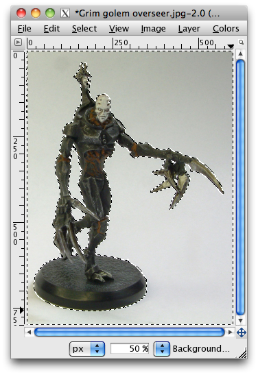 GIMP window with grim golem overseer, all of backdrop selected