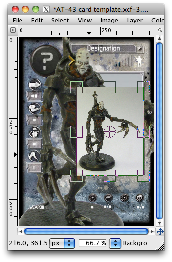 GIMP window with grim golem overseer being resized to fit neatly on card