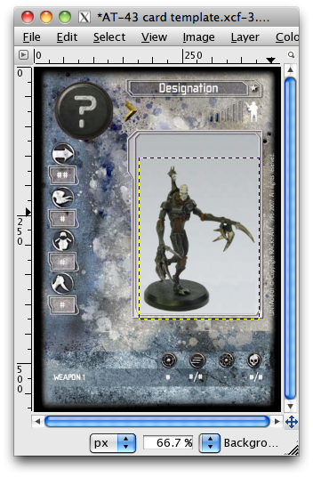 GIMP window with grim golem overseer resized to fit neatly on card