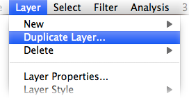 Photoshop "Layer" menu with "Duplicate&hellip;" option highlighted