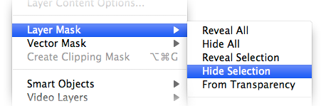 Photoshop "Layer Mask" &rarr; "Hide Selection" menu option
